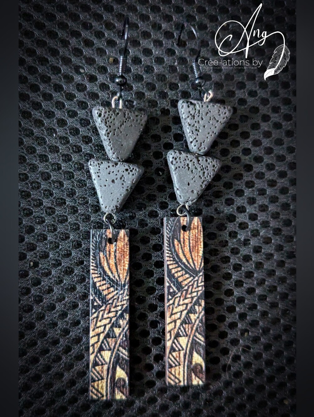 Black and Tan Tribal Triangle Drop Earrings